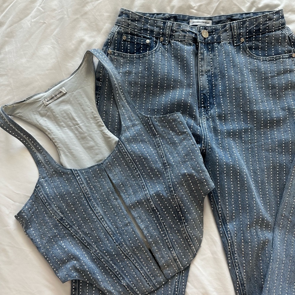 Maniere De Voir Blue Studded Top
